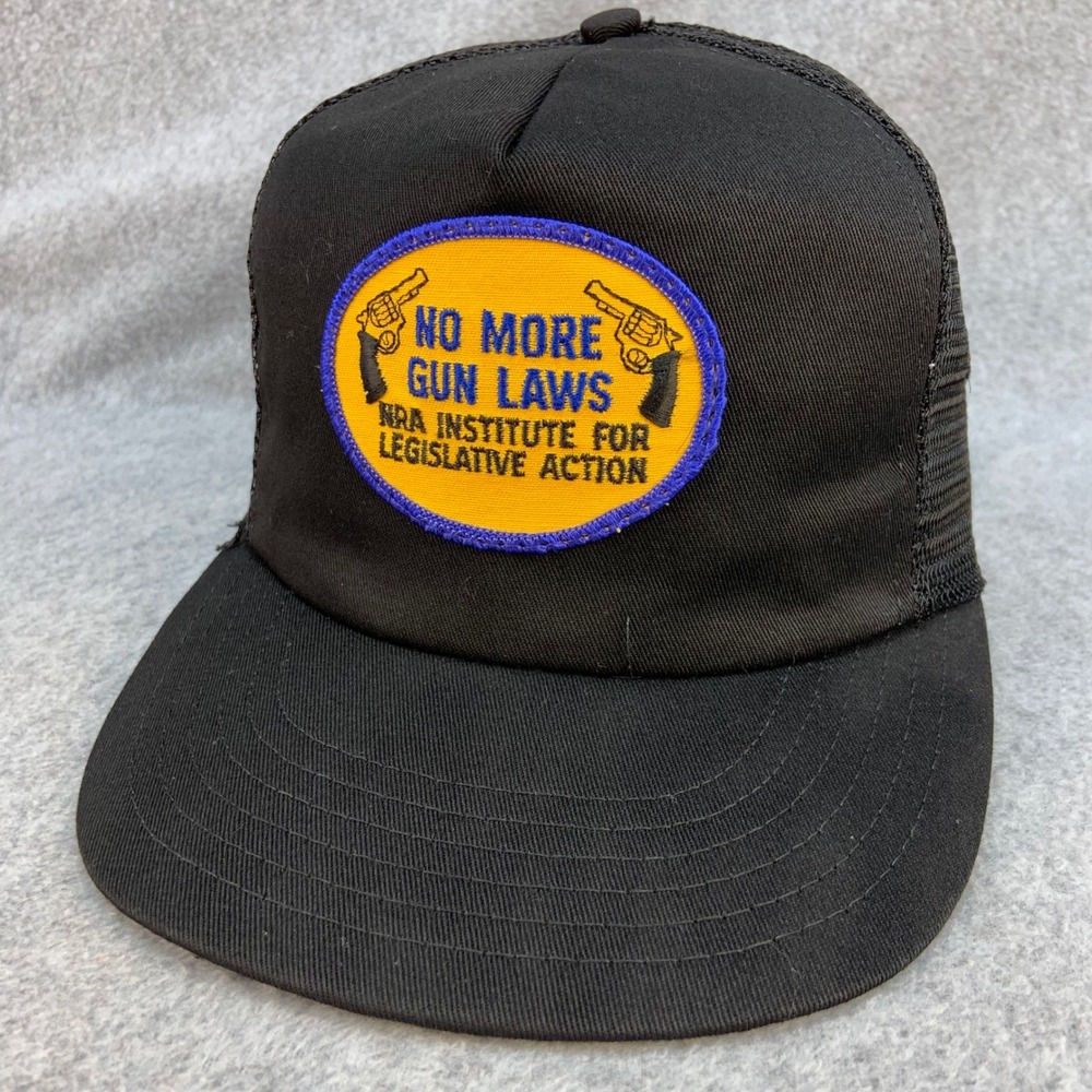 No More Gun Laws Mens Black NRA Trucker Hat Vintage 90s Made in USA OSFA